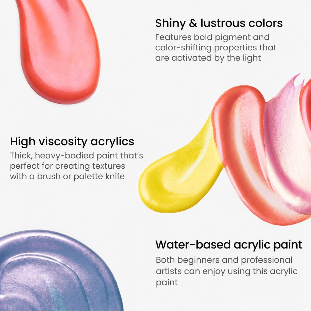 ARTEZA Set de peinture acrylique irisée, flacons de 60 ml, 10 couleurs caméléon, peinture chatoyante à haute viscosité, à base d'eau, mélangeable, pour toile, bois, roches, tissus