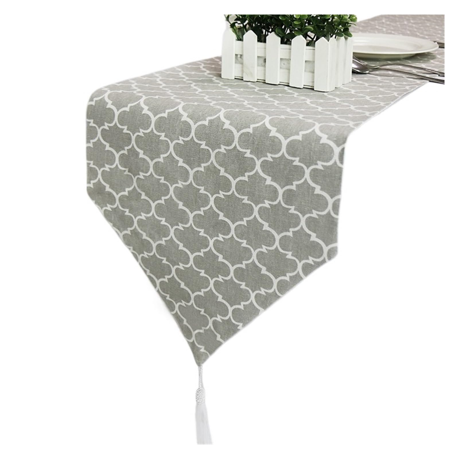 Runner Da Tavola Natalizio 1 pz Tovaglia Classica Runner in Lino Grigio con Nappe Modern Home Hotel Party Dining Table Decor(33x210cm(13x83in))