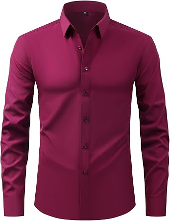 Ymosrh Mens Formal Shirts Button Down, Long Sleeve Stretch Button Up Casual Business Dress Shirts, M-3XL