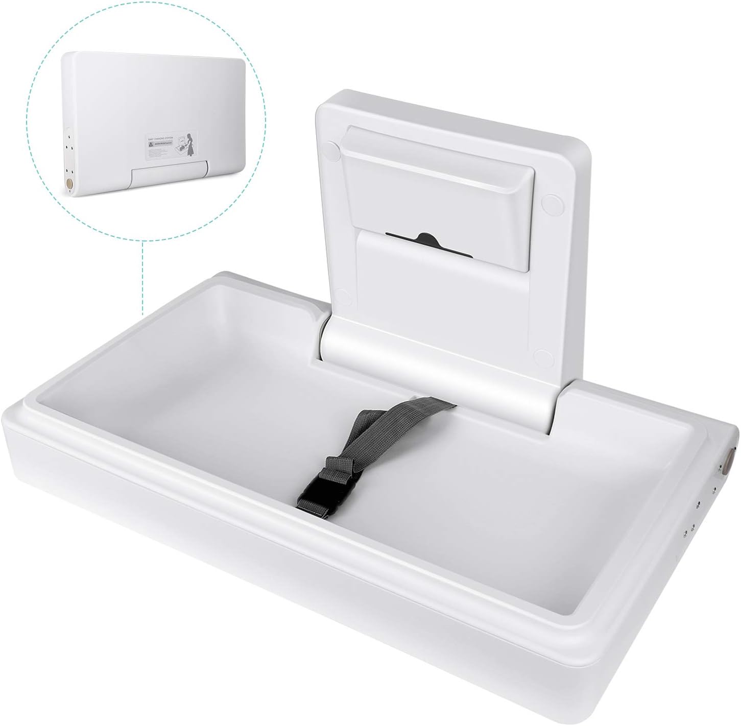 TUSY Baby Changing Station Horizontal Fold-Down Diaper Changing Table with Safety Straps for Commercial Bathrooms and Home Supports up to 220 Lbs (White Granite)