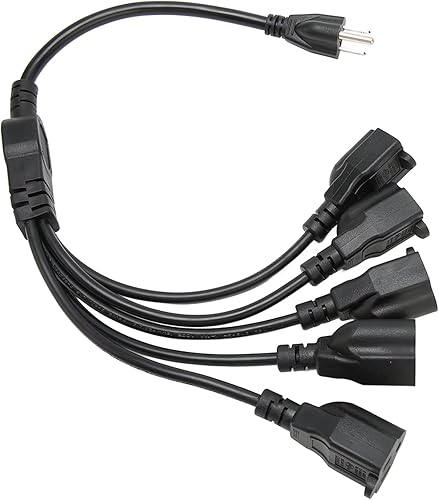 Divisor de cable de alimentación de 5 vías, 3 clavijas de 1 a 5 salidas, ahorro de espacio 16AWG 18AWG para luz LED de escenario de computadora