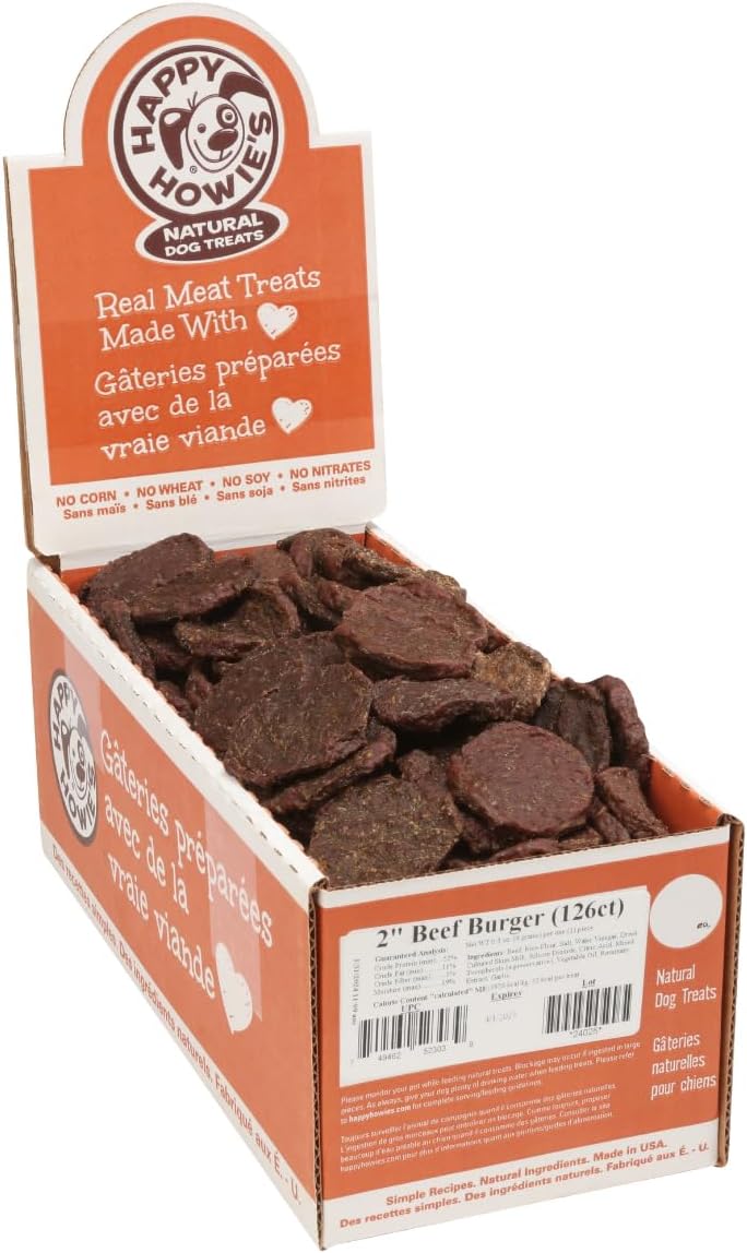 Happy Howie's Beef Mini Doggy Burgers - Natural Healthy Dog Treats, Made with Real Beef, Chewy, Hormone and Gluten Free - Bulk (126 Count)