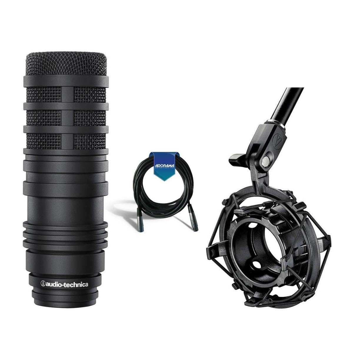 Audio-Technica BP40 Pro Large-Diaphragm Dynamic Broadcast Microphone - Bundle With Audio-Technica AT8484 Shockmount, 20' Heavy Duty 7mm Rubber XLR Microphone Cable