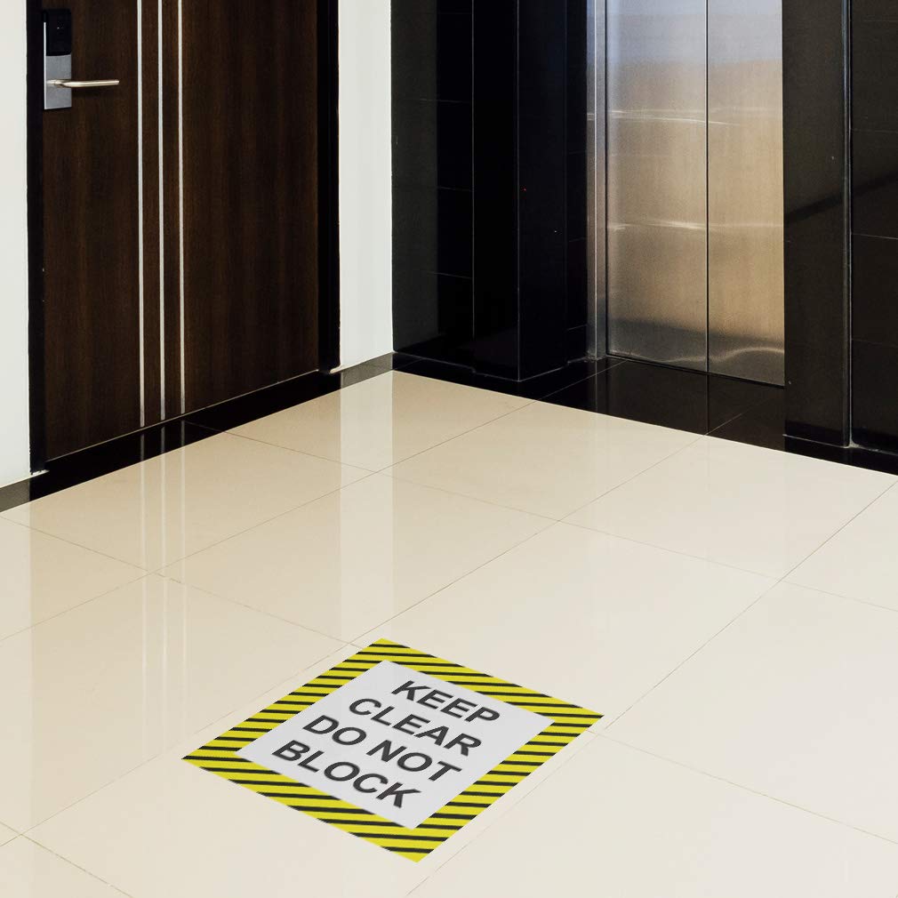 Calcomanía antideslizante para piso con texto en inglés"Keep Clear Do Not Block", color negro y amarillo