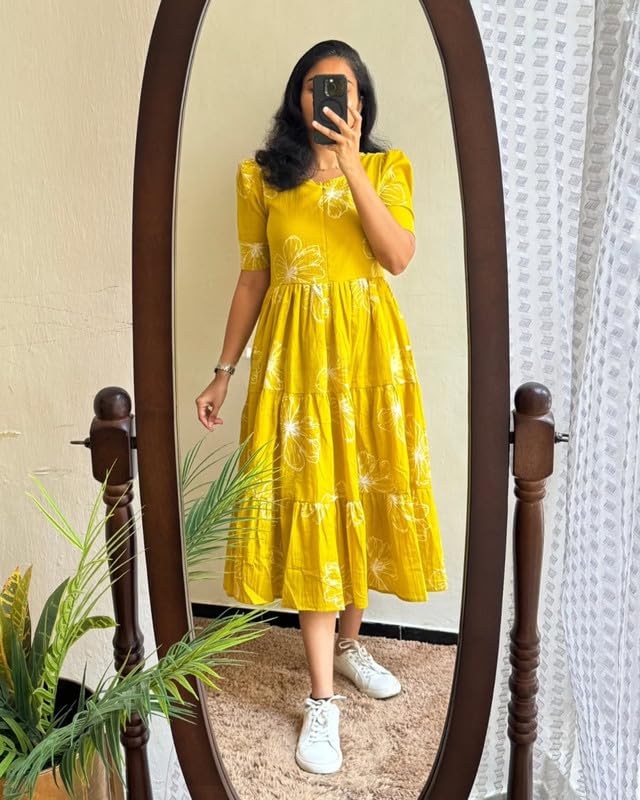 Image of Floral Midi Dress for Women - Summer Boho Dress, Lightweight & Breathable, Elegant Floral Print, Casual & Vacation Outfit, Comfortable Flowy Dress for Women