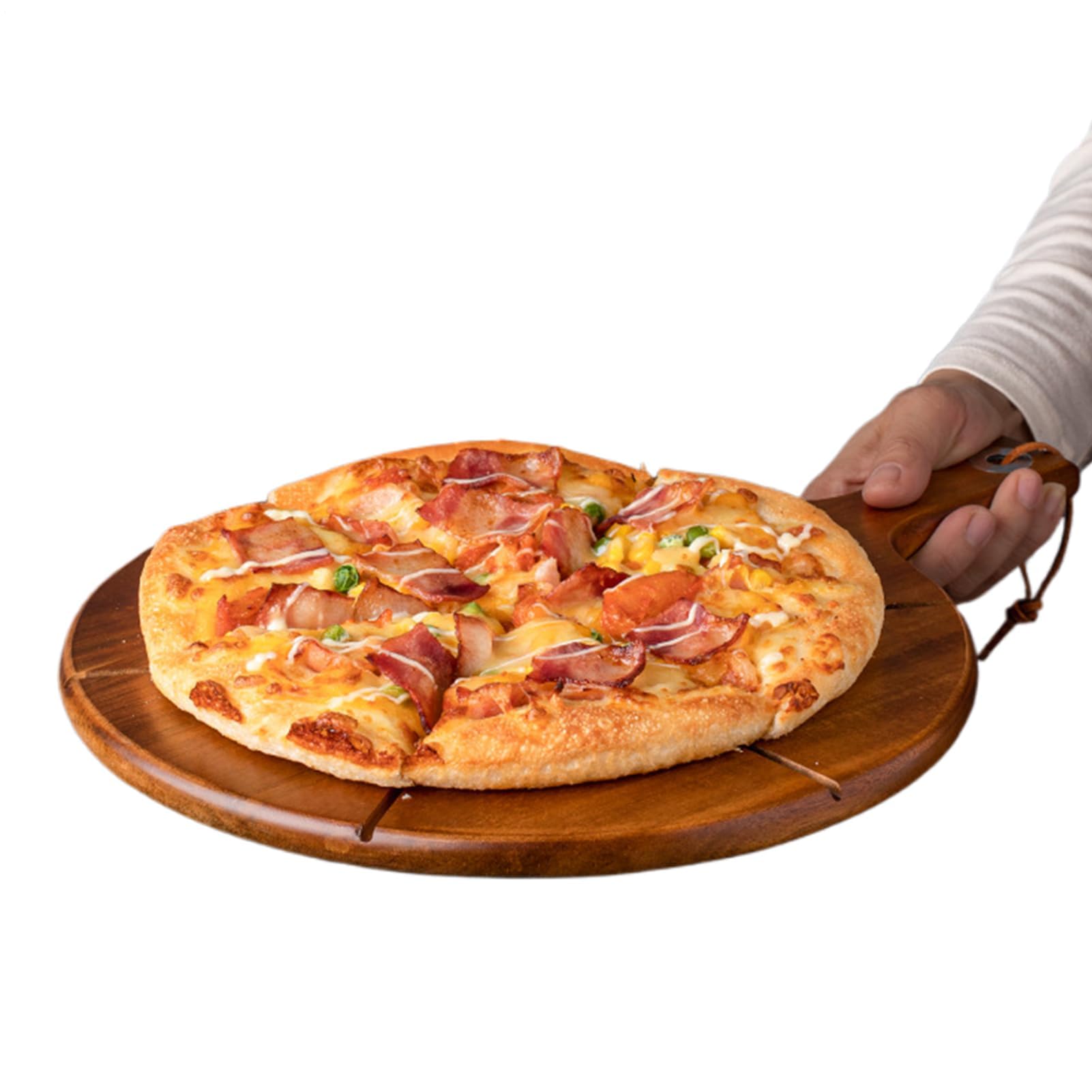 Drewniana łopata do pizzy z uchwytem, wszechstronna deska do serwowania pizzy, wędlin, mięsa, sera, chleba i owoców, idealne narzędzie do pieczenia w kuchni i akcesoria do piekarnika