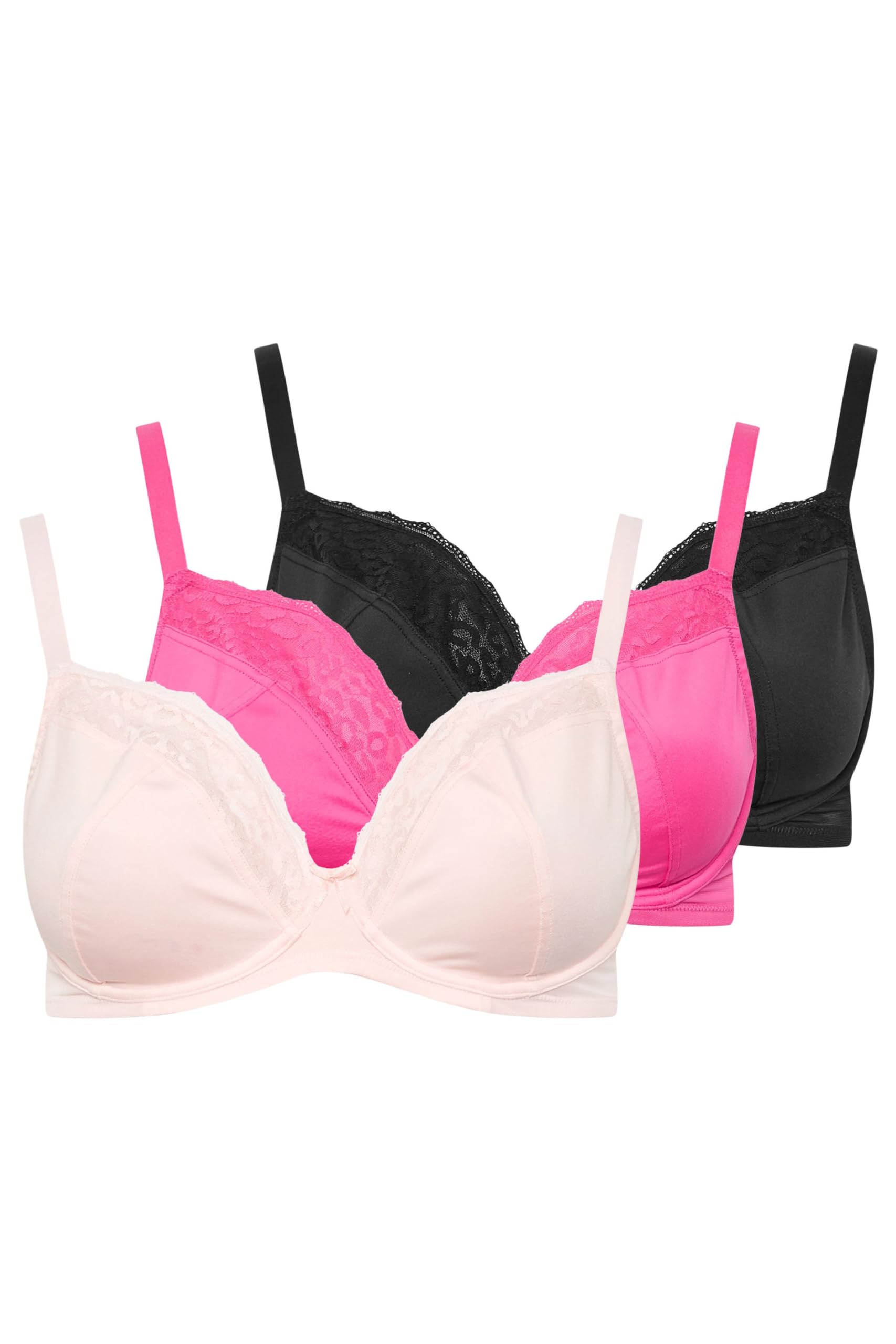 Yours Women's Black 3 Pack Animal Mesh Underwired Bras In | Size: 44Dd