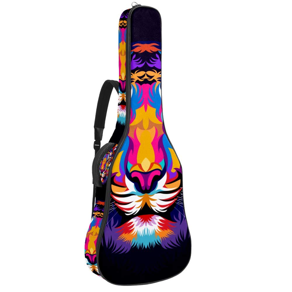 Gitarren-Gigbag, wasserdicht, Reißverschluss, weicher Gitarren-Rucksack, Bass-Akustik- & klassische Folk-E-Gitarrentasche, bunter Tiger