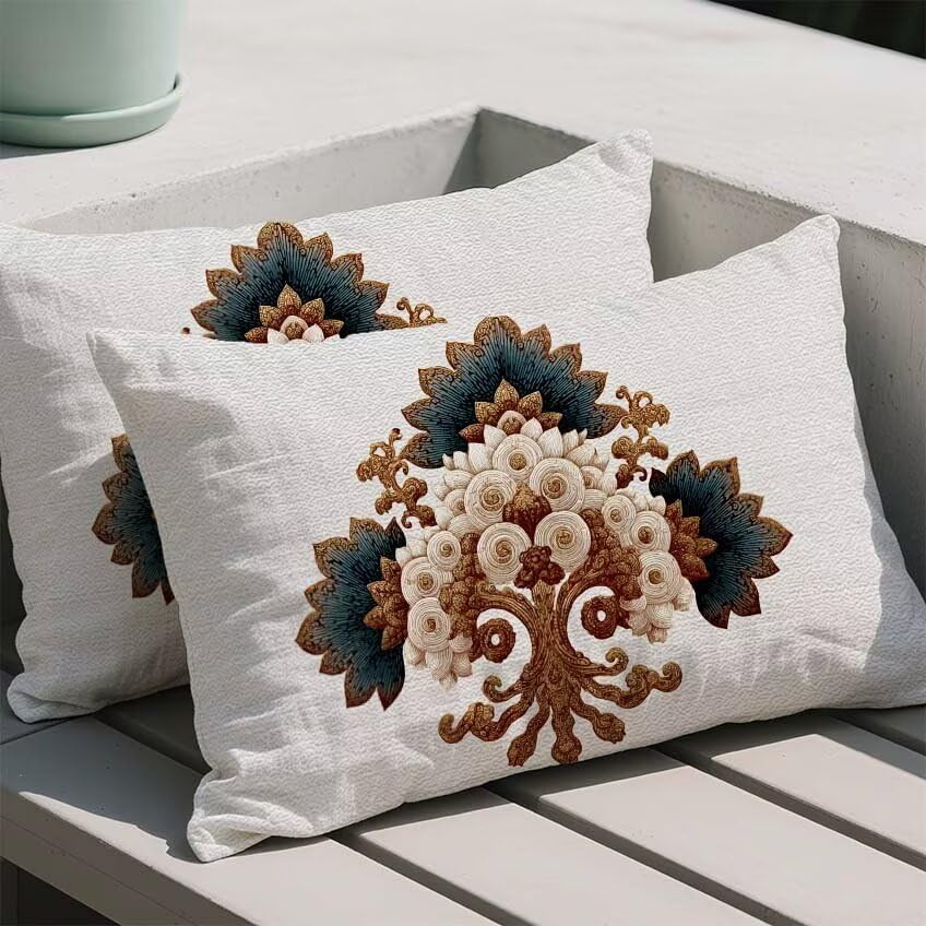 Housse de coussin bohémie fleur 80x100cm imperméable en lin