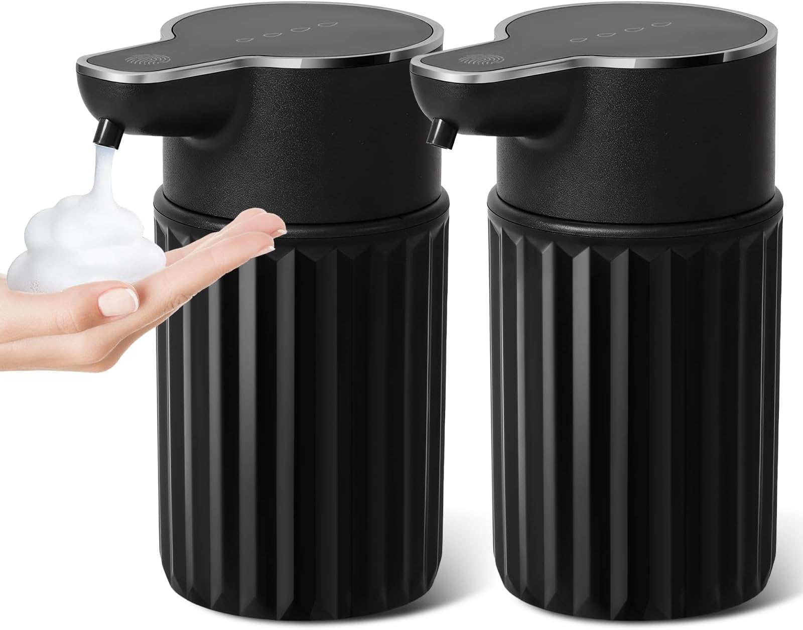 RYTOXILO Automatic Foaming Soap Dispenser Touchless, 2 Pack Black Auto Foam Soap Dispensers for Bathroom and Kitchen, 12 Fl Oz Plastic Electric Dish Foamy Dispensers Wall Mount with 1200 mAh Battery
