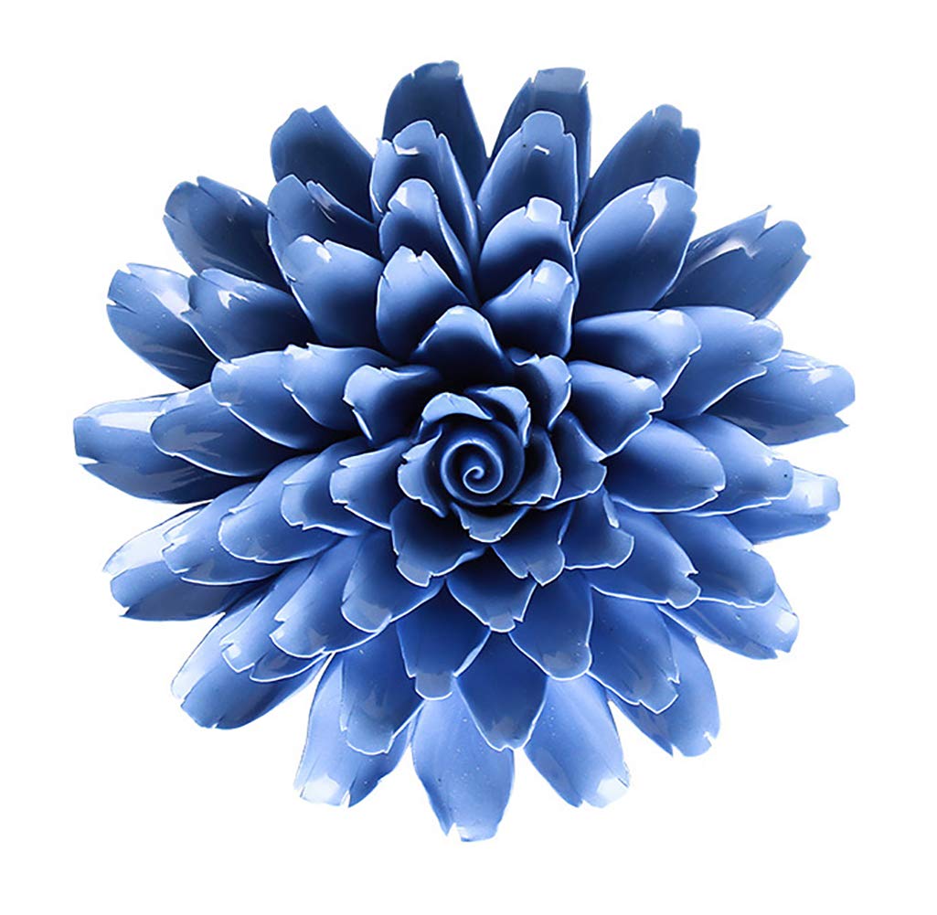 ALYCASO Peony Ceramic Flower Wall Décor Artificial 3D Flower Wall Art for Living Room Home Hallway Bedroom Kitchen Farmhouse Bathroom Dining Room, Blue, 5.90 inch