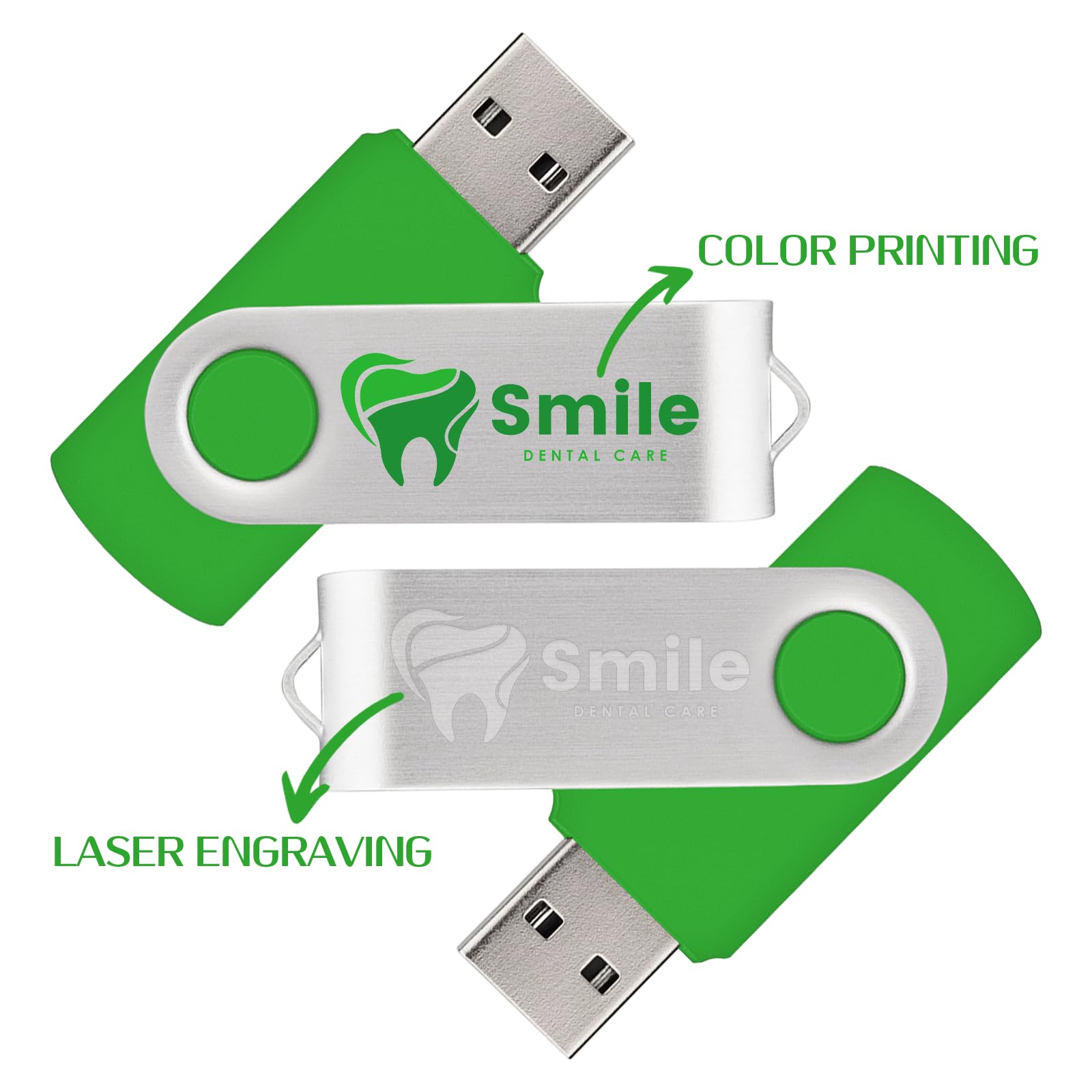 Zestaw 50 niestandardowych pendrive'ów USB 32 GB USB 2.0, spersonalizowane pendrive z logo do biznesu, wydarzeń, drukowania tekstu lub obrazu, niestandardowe karty pamięci JBOS - zielone