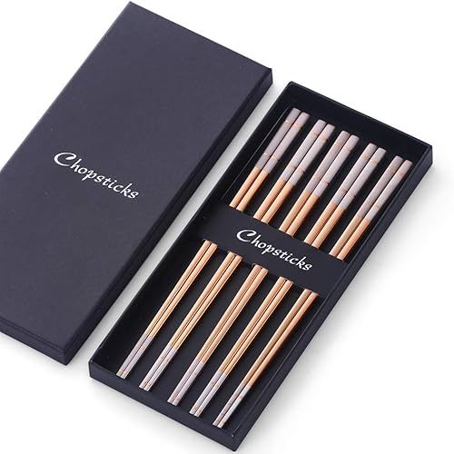 Bisda Juego de palillos reutilizables, de acero inoxidable 188, palillos de metal para cena, cocina, utensilios de 5 con caja de regalo