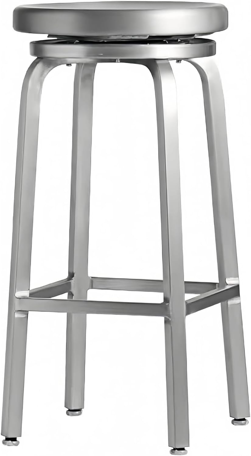 Swivel Bar Stool, Brushed Aluminum, Counter Stool with Footrest, Round Bar Stool Navy Chair Swivel High Stool (1, Barstool(30" H))
