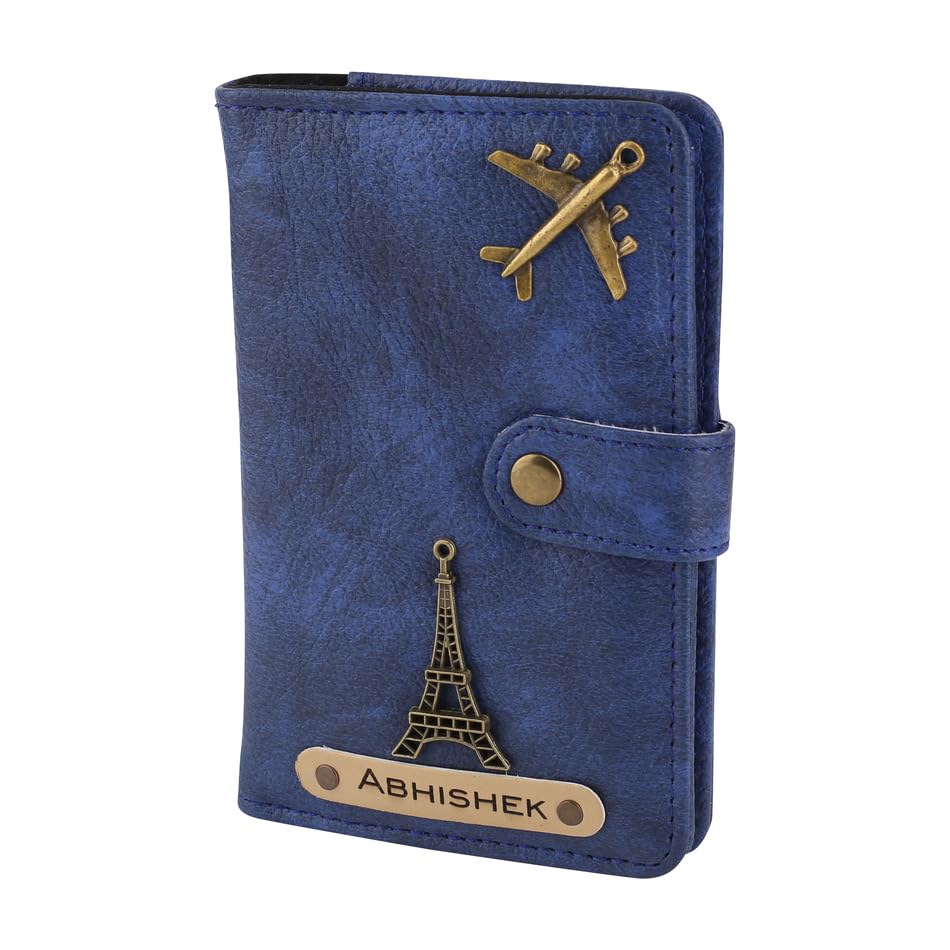 Personalised Name & Charm Leather Passport Cover Holder for Men & Women (RoyalBlue)-image-11