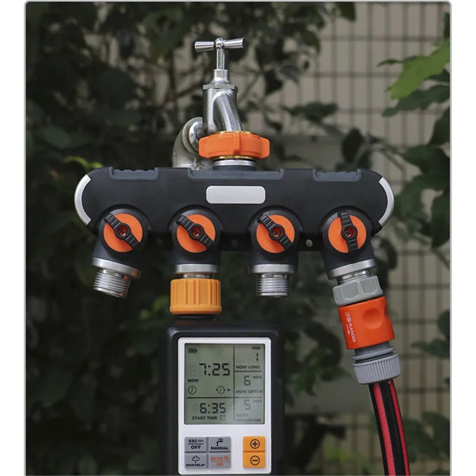 Splitter per Rubinetto dell'Acqua, Sdoppiatore for Tubo da Giardino a 2 Vie e 4 Vie, Nero, Attacco rapido da 1/2" a 3/4"(Black-4 Way)