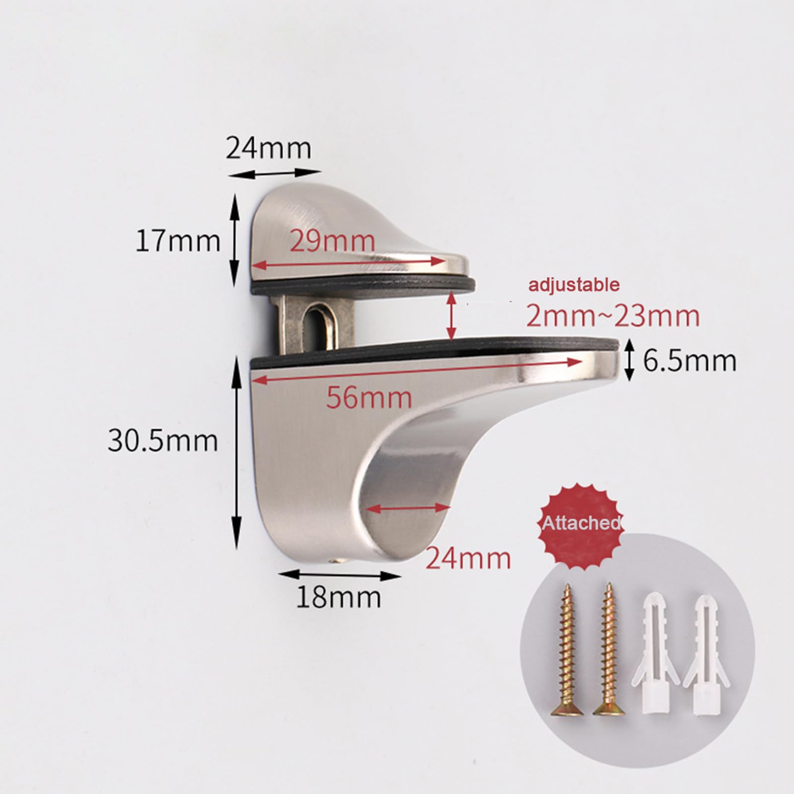 Adjustable Glass Shelf Bracket, Qikuver Adjustable Wood/Glass Shelf Bracket Wall Mount, Polished Chrome, 4 Pack - Image 2