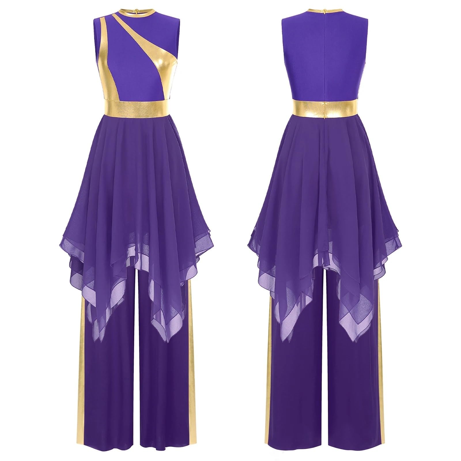 Pantalones De Baile para Mujer Traje de Baile for Mujer, Elegante, clásico, Moderno, contemporáneo, Danza lírica, práctica, Blusa de Malla, Pantalones de Vestir(Purple,S)