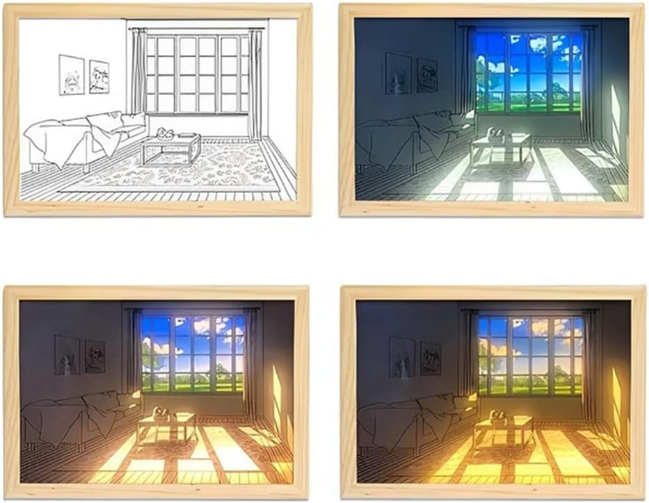 LED Painting Light Fixtures Interior Decorative Table Lamp Creative Decoration Night Light Gift Atmosphere Lighting Wall Light Painting (Blue Sky, 31 x 22 cm)