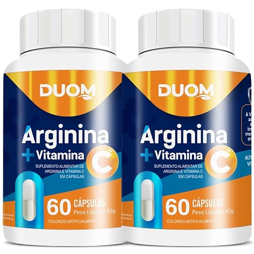 Duom, KIT 2 ARGININA COM VITAMINA C 60 CAPS CADA TOTAL 120 CÁPSULAS CLEAN LABEL - DUOM