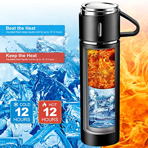 Thermosflasche, Trinkflasche Edelstahl HäLt 10 Stunden Heiß und Kalt, Isolierflasche 500Ml mit Auslaufsicher Deckel und Griff, Thermoskanne für Unterwegs, Arbeit, Schule, Kinder, Baby, Schwarz