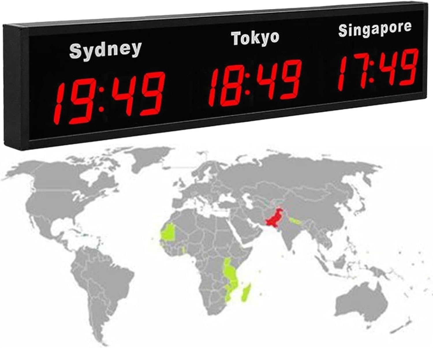 Zegar ścienny na świecie, cyfrowy LED 345 stref czasowych, idealny dla hoteli i globalnych firm