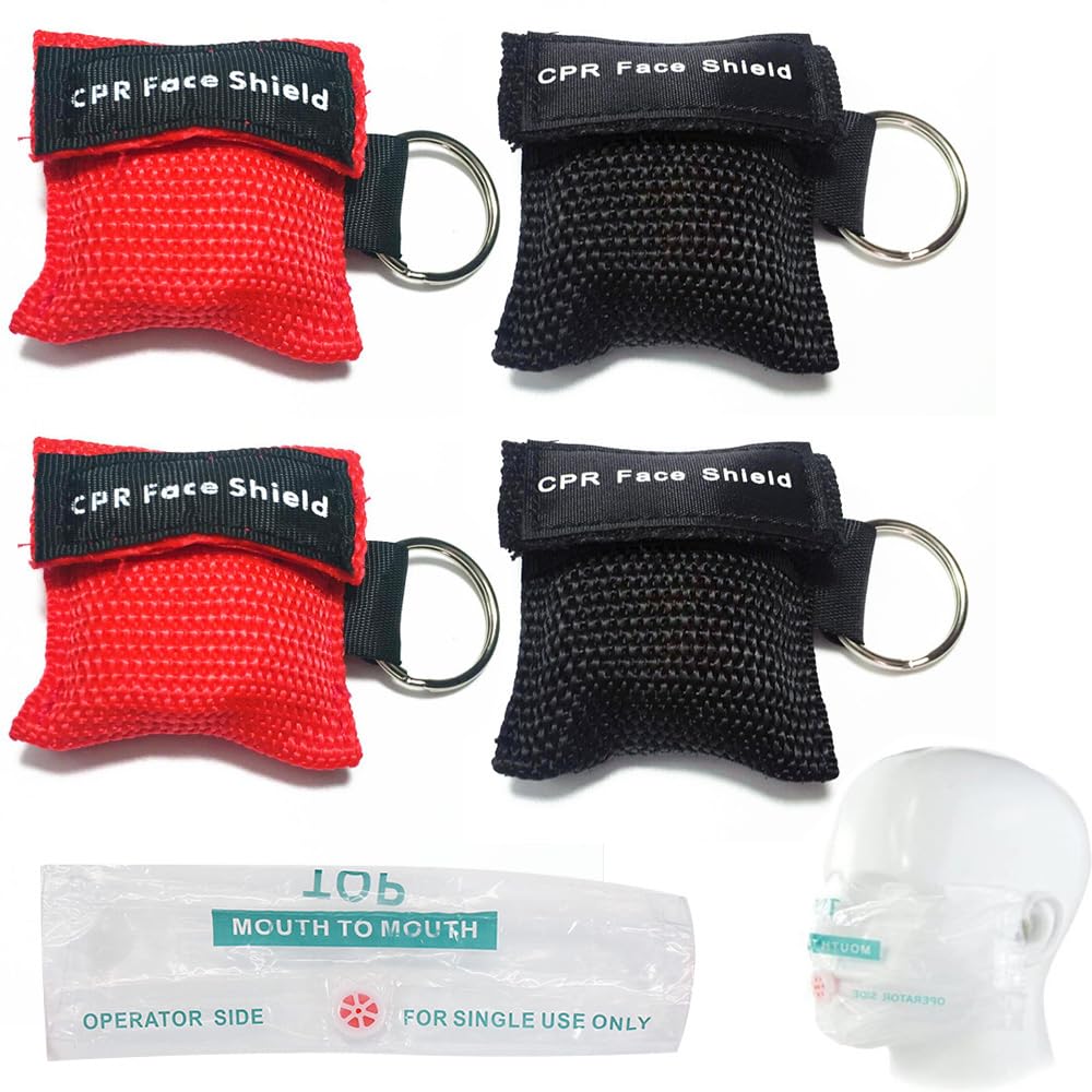 Pocket Mask 4 Pezzi Rosso Nero Lunghezza 5Cm Larghezza 5.5Cm Mascherina Respirazione Primo Soccorso Bocca A Bocca