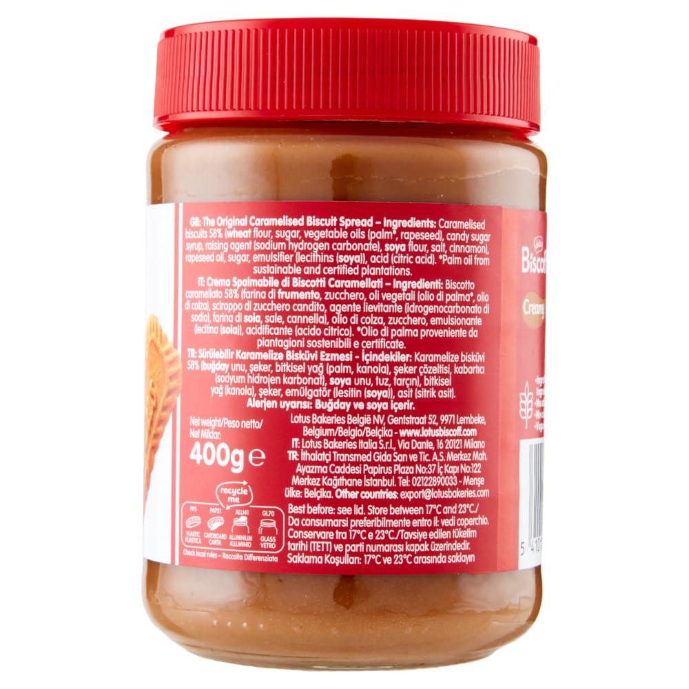 Italian Gourmet Crème Lotus Biscoff Creamy 12 x 400 g – pâte à tartiner biscuit caramelisée, texture onctueuse, idéale petit-déjeuner & desserts, maxi pack 4,8 kg + Italian Gourmet Polpa