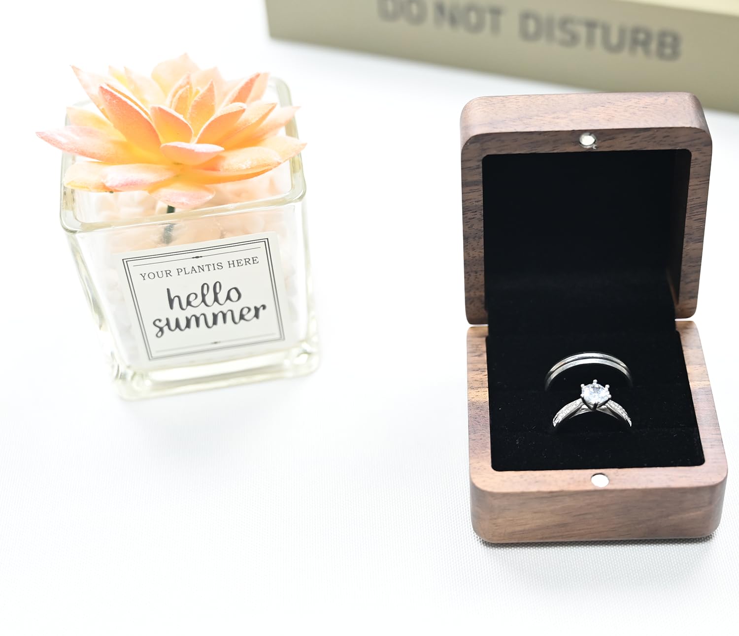 FuninCrea Scatola Porta Anelli in Legno Personalizzata, Piccola Scatola di Supporto Dell'anello di Fidanzamento per Anello, Scatole Quadrata del Supporto Dell'anello di Nozze (nero
