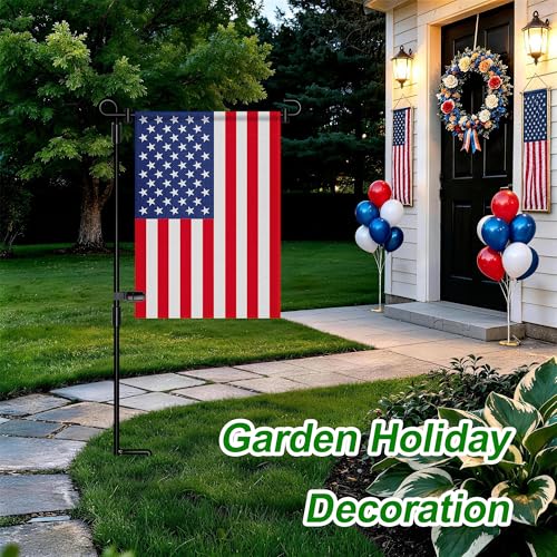 Image of HOOSUN Garden Flag Stand,Premium Garden Flag Holder Pole Metal Powder-Coated Weather-Proof Paint with Graden Flag Clip and Spring Stoppers Without Flag Garden Decorations
