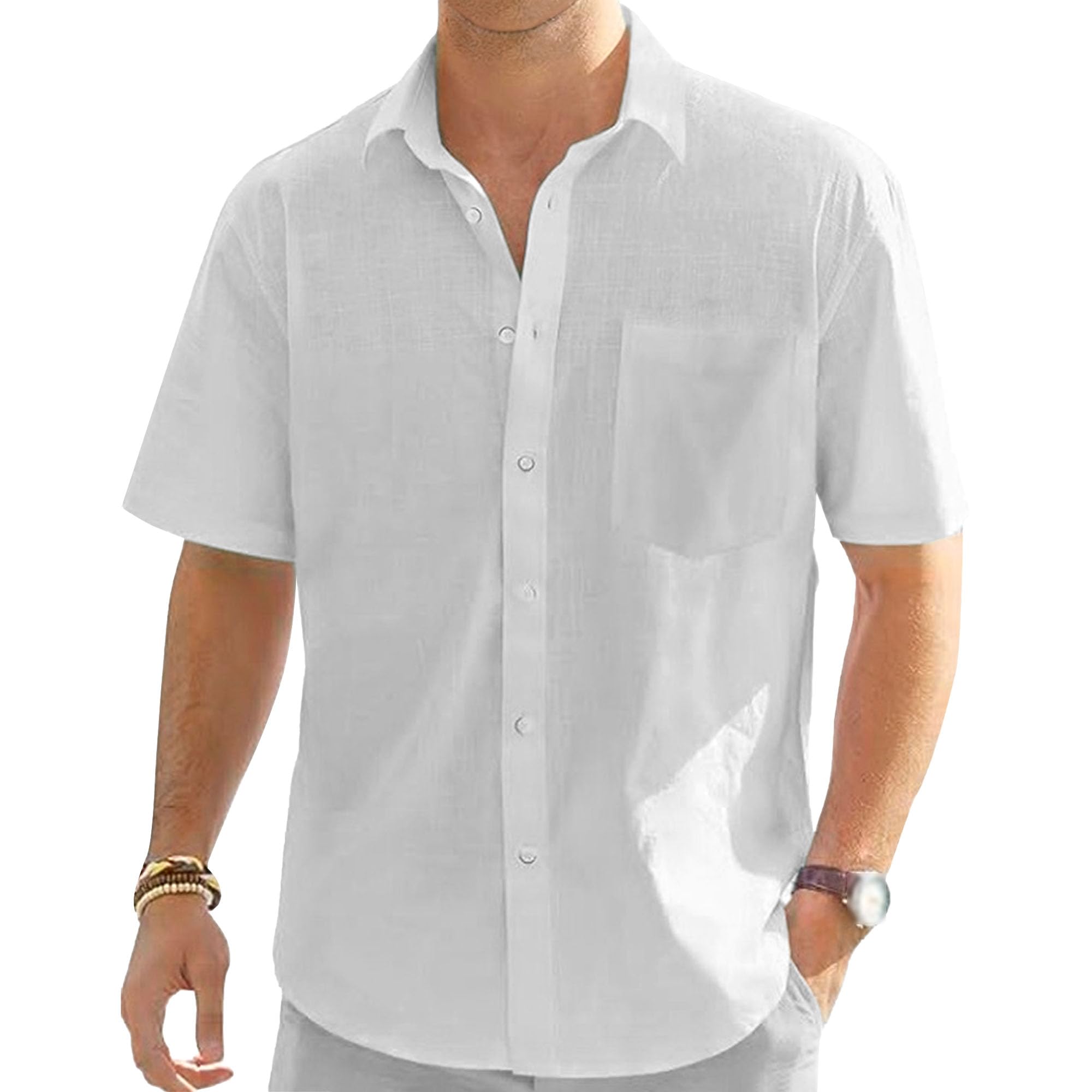 Maiyifu-GJ Cotton Short Sleeve Shirts for Men Summer Casual Button Down Shirts Lightweight Breathable Dress Shirt with Pocket