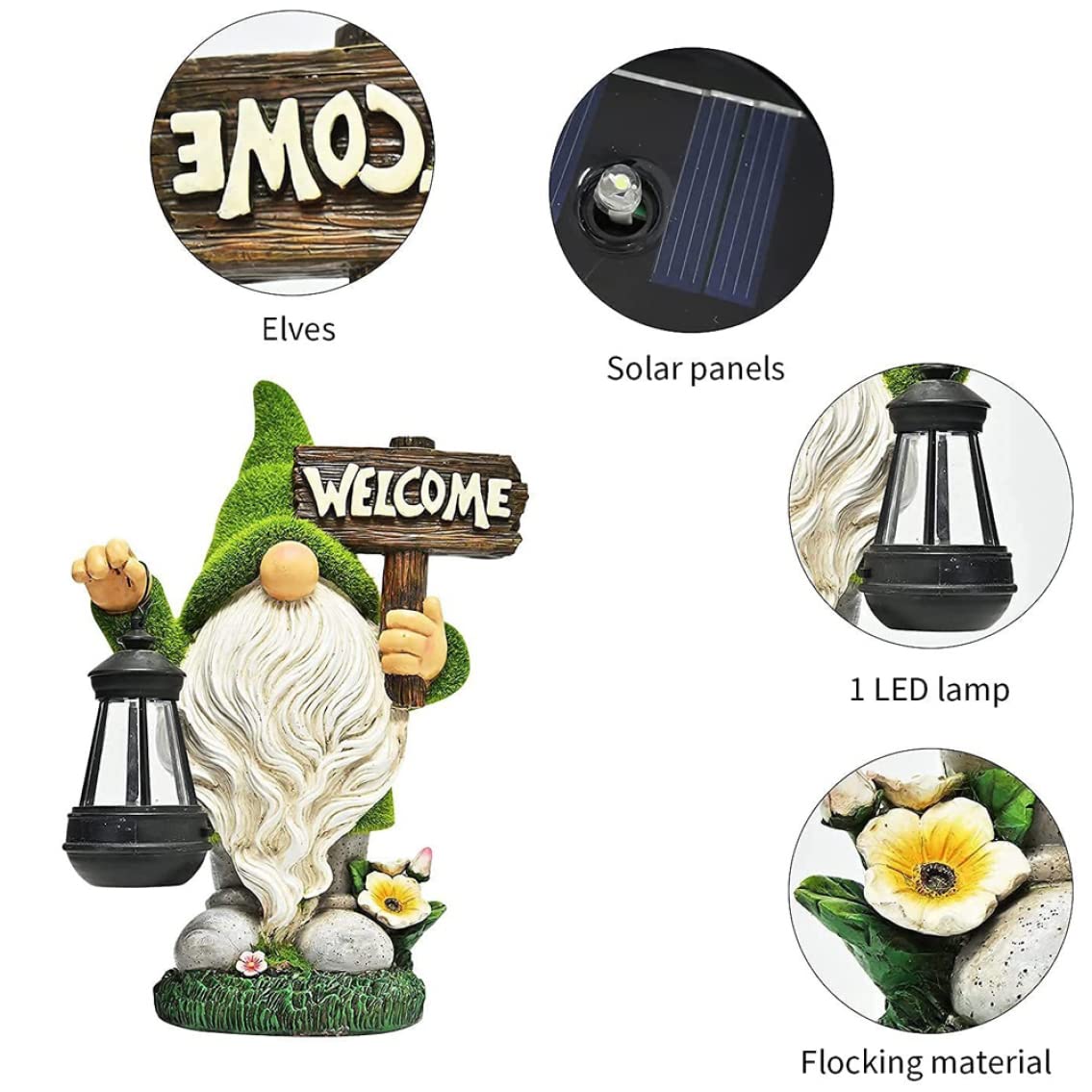 Gnomo giardino divertente con lanterna solare segno di benvenuto ornamenti da giardino solare doni di figura gnoma per prato da patio