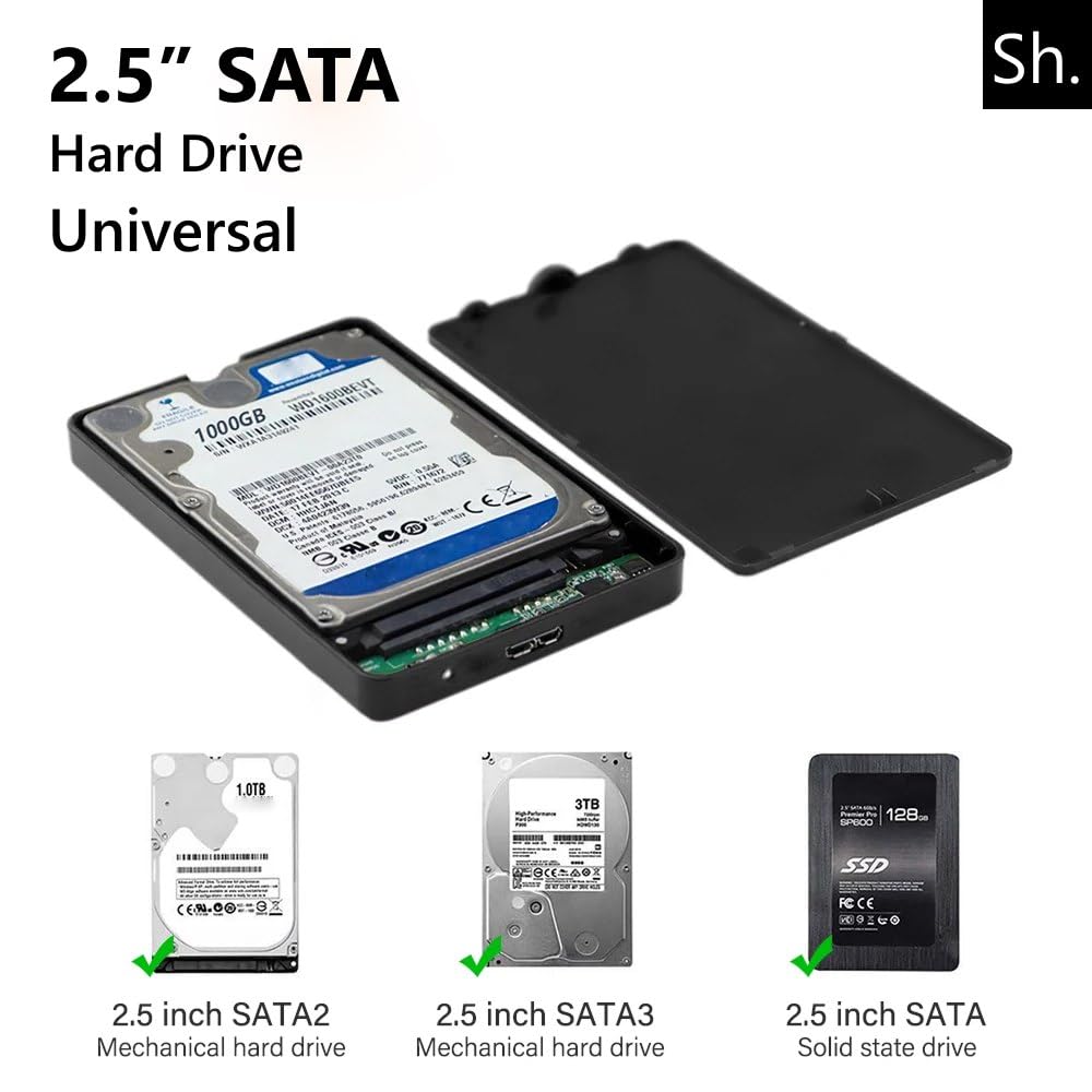 Boîtier Disque Dur Externe 2,5" SATA USB 3.0 HDD SSD Portable 5Gbps UASP Noir