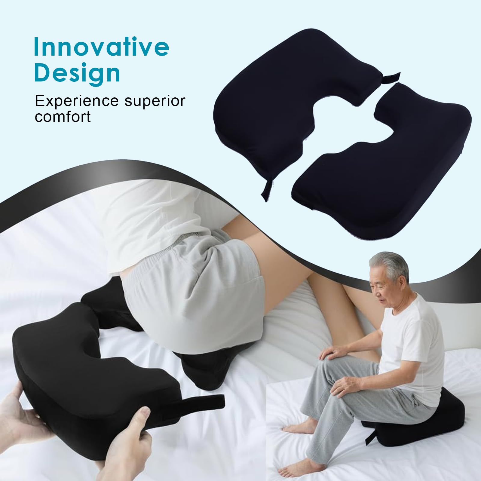 Cuscino per Emorroidi, Cuscino per Coccige, Cuscino in Memory Foam, Cuscino Antidecubito con Apertura a T, Pieghevole e Morbido, per Sedia Ufficio, Sedile Auto e Supporto Giornaliero