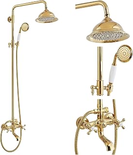 shower head Shower, antique brass shower system Rain shower head with bathtub spout and handheld spray Double cross handle mixer rainfall shower head