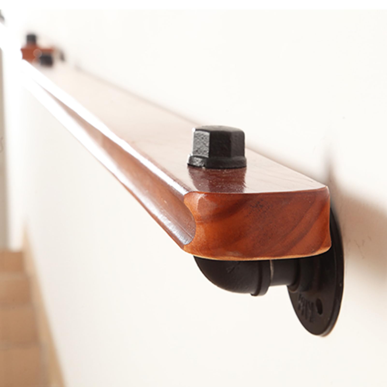 Holz Handlauf Treppen Handläufe Treppengeländer Innen Außen Handläufe für Treppen Wandhalterung Treppenhandlauf für Altere Behinderte Kinder Handlauf Rutschfeste mit Zubehör (110CM)