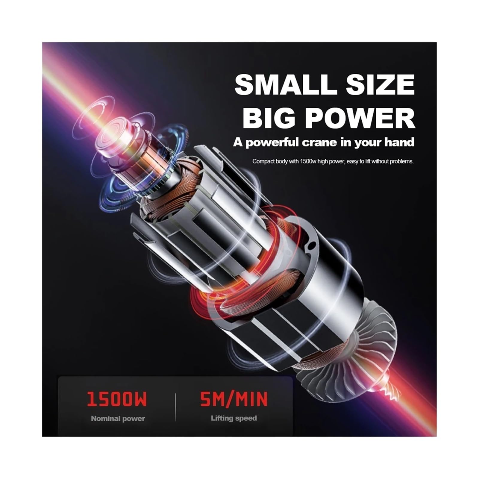 Przenośny Mały Dźwig Domowy, Urządzenie Podnoszące, Miniaturowy Wciągnik Elektryczny, 1500 W, Zdalnie Sterowany Klimatyzator do podnoszenia i holowania(Wire Control)