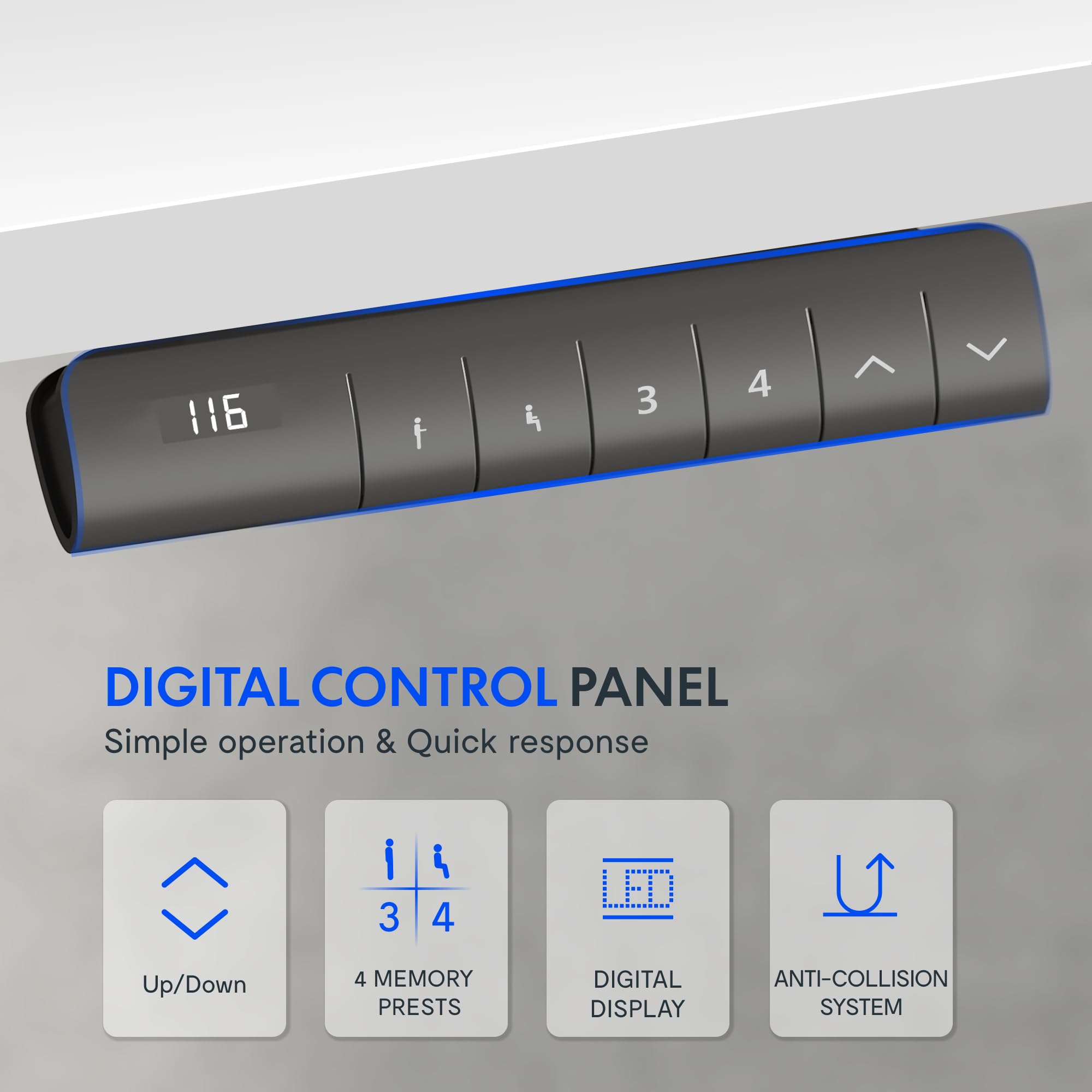 FlexiSpot ÉÉNSTUKSE Elektrische Staantafel met Hoogteverstelling, 100 x 60 cm met Geheugencontrole en Antibotsingstechnologie, Esdoorn