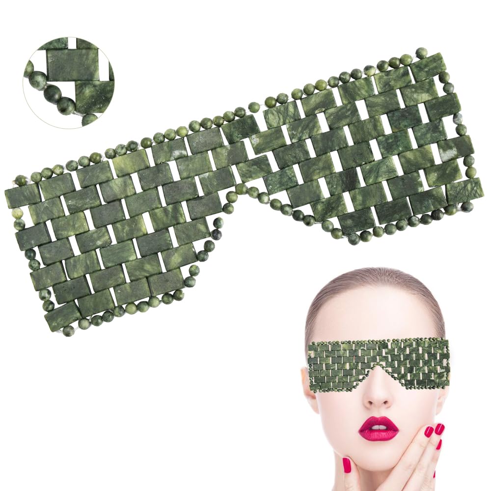 Maschera per Gli Occhi in Giada, Maschera Per Occhi In Pietra, Naturale Pietre Di Giada Anti Invecchiamento, Aiuta A Ridurre il Gonfiore Degli, il Mal di Testa (verde scuro)