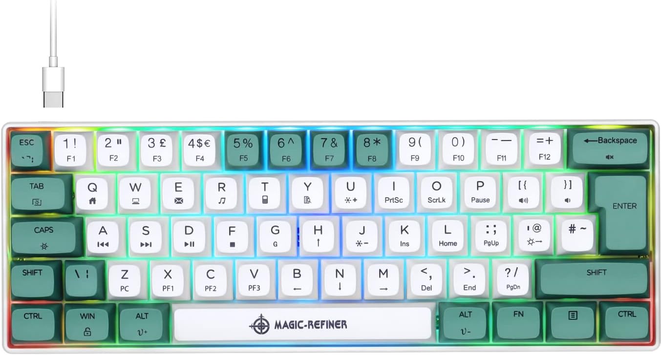 UK Layout 60% Percent Gaming Keyboard Mini Mechanical Compact Wired Type C Dye-Sublimation PBT Keycaps USB Apex Pro Kontrol Freek NKRO Red Switch Water-resistant 14 Chroma RGB Illuminated LED Backlit