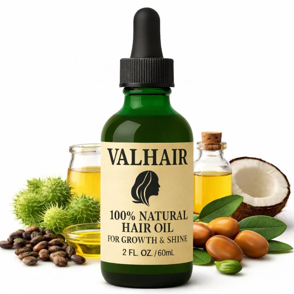 Natural Hair Growth Oil – 2 Fl Oz / 60 mL,Castor, Argan, Coconut & Jojoba Blend,Nourishes, Strengthens & Adds Shine