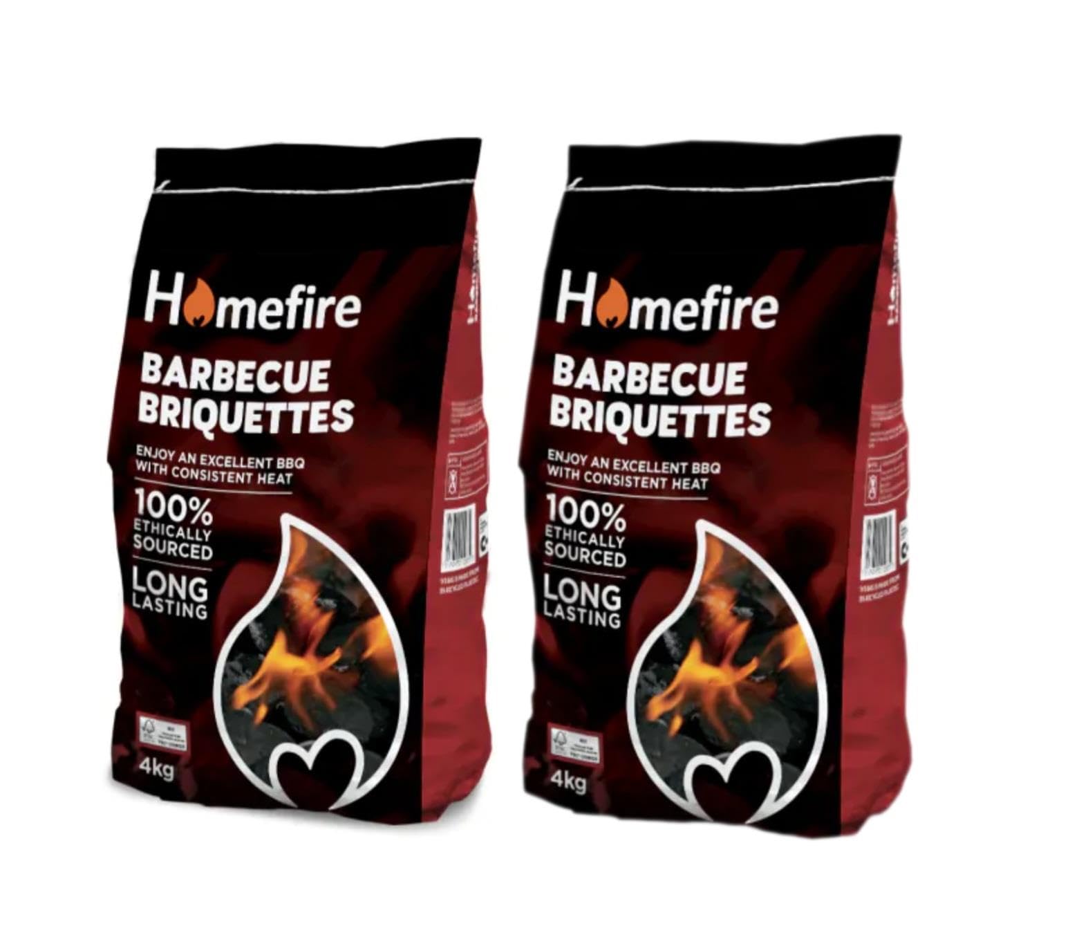 Homefiire BBQ Briquette 4kg (Pack of 2) | Long-Burning BBQ Fuel | Consistent Heat for Grilling & Roasting | Easy to Light  Low Ash | Ideal for Garden BBQs & Smokers