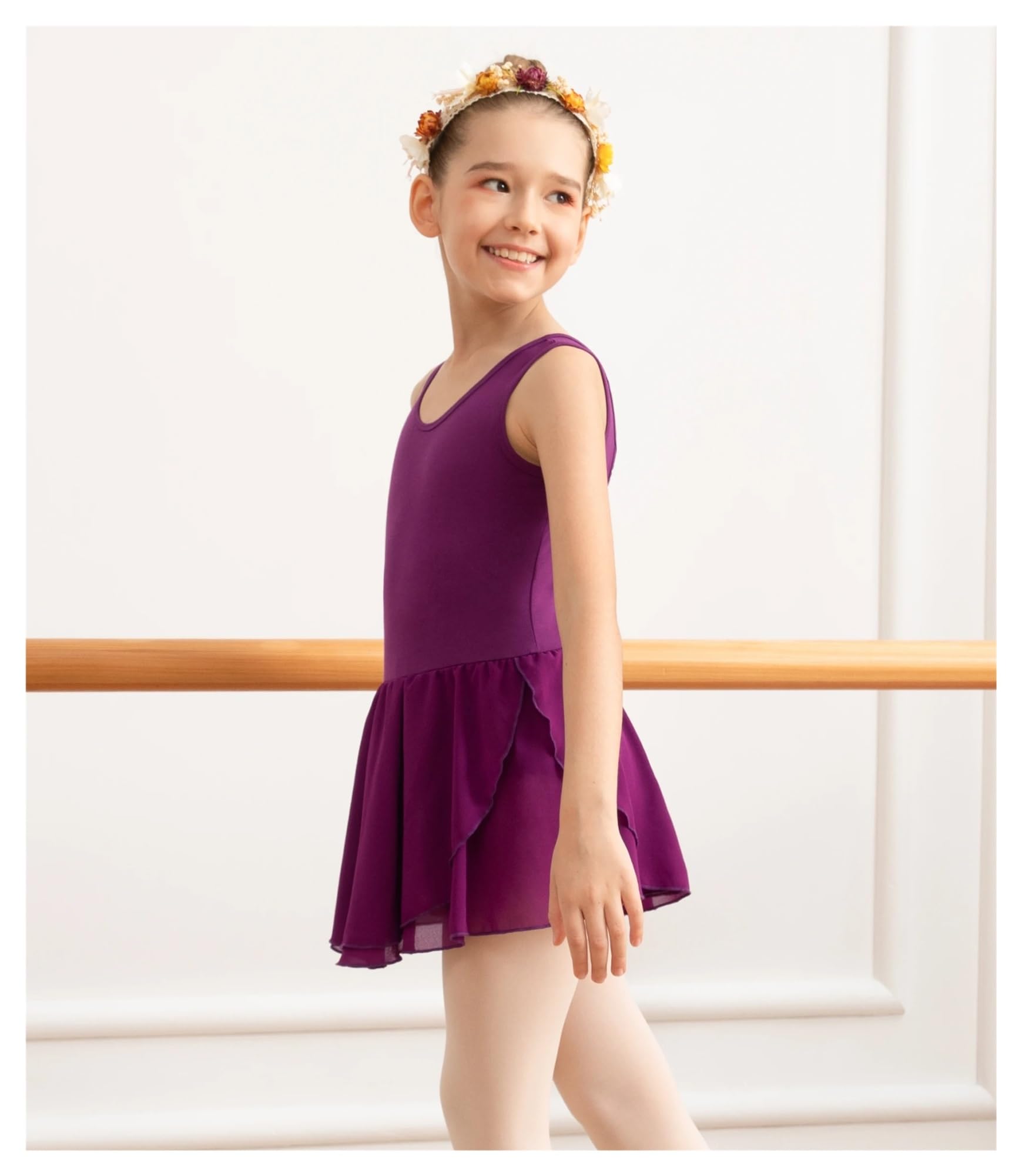 Mallas de Ballet sin Mangas for niñas con Falda, Vestido de Baile for niñas pequeñas, Linda Espalda Hueca con Mariposas(Dark Purple,XXL 10-12Y)