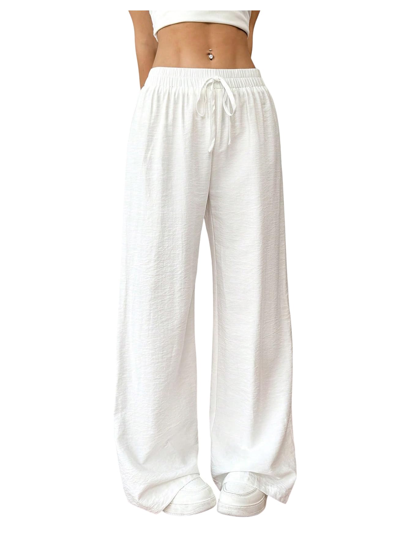 SOLY HUX Women's Wide Leg Summer Linen Pants Drawstring Elastic Waist Baggy Loose Sweatpants Trousers