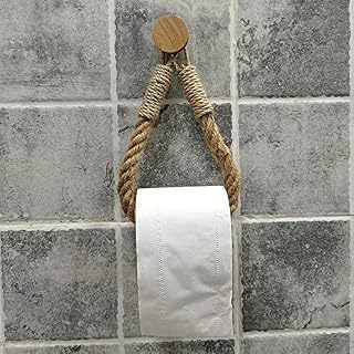 Tukcherry 60cm Nautial Rope Toilet Paper Holder Vintage Wall-Mounted Towel Rack Ocean Beach Bathroom Home Decor with Sucker (Khaki)