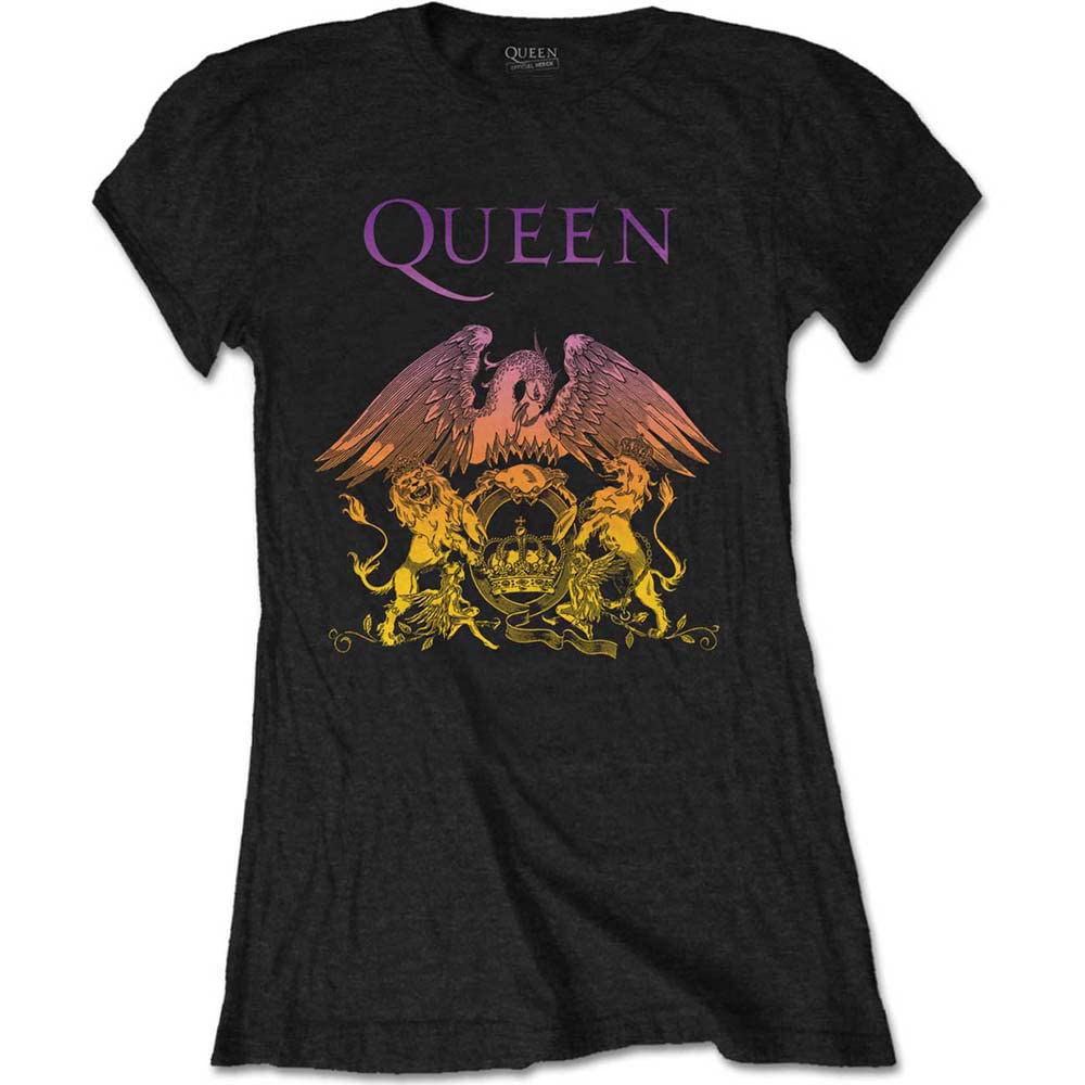 Rockoff Trade Women's Queen Gradient Crest Regular Fit Crew Neck Short Sleeve T - Shirt, Black (Black Black), 16 (Manufacturer Size:XX-Large)