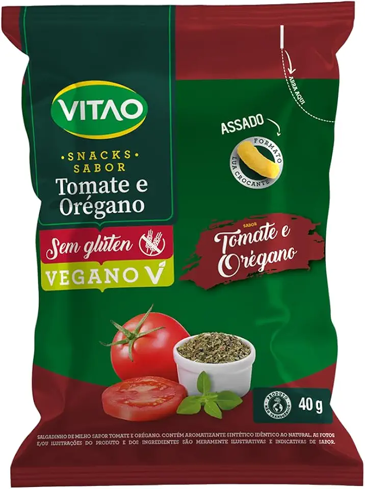 Snack Integral Tomate e Oregano, Marrom, Vitao, 40 g