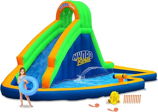 Hydro Rush - 19'x11' Inflatable Water Slide+Blower - Splash Area - Water Cannon - Climbing Wall