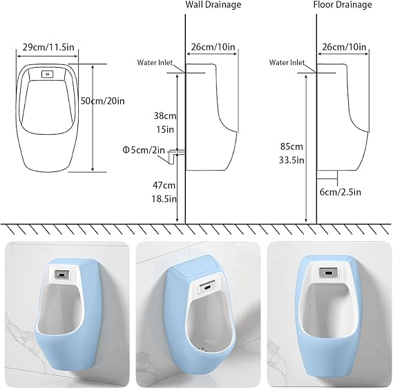 Wall-Mounted Urinals for Men Bathroom, Automatic Sensor Flushing, Ceramic Automatic Toilet Flusher Male Urinal Bottles with Spill Proof, for KTV Prison Bar Bathroom Hotel(White)