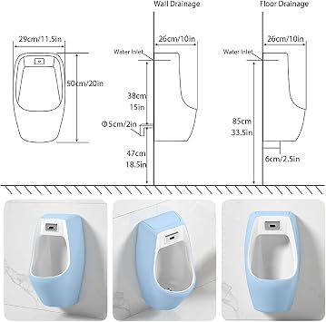 Wall-Mounted Urinals for Men Bathroom, Automatic Sensor Flushing, Ceramic Automatic Toilet Flusher Male Urinal Bottles with Spill Proof, for KTV Prison Bar Bathroom Hotel(White)